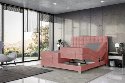 Produktbild von MEBLINI Boxspringbett Elektrisch Verstellbar - Gepolstert Doppelbett mit Matratzen und Toppers - Polsterbett - Bett mit Kopfteil - EDISON - 140x200 - H3/Rosa Samt
