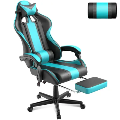 Produktbild von Verdego Gaming-Stuhl, Computerstuhl mit Fußstütze, Schreibtischstuhl mit Kopf- und Lendenkissen,Ergonomischer Gaming Sessel,Bürostuhl Blaugrün-Schwarz