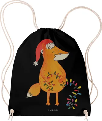 Produktbild von Mr. & Mrs. Panda Jutebeutel Fuchs Weihnachten - Schwarz - Geschenk, leichter rucksack, Weihnachtszeit, Heiligabend, Beutel, Nikolaus, wander, Baumwolltasche, Turnbeutel