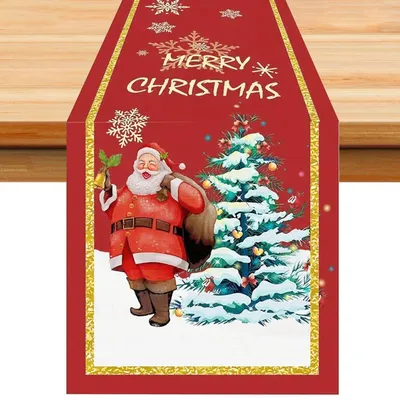 Produktbild von Tischläufer Weihnachten Rot 183 x 33 cm Leinen Weihnachtsmotiv maschinenwaschbar