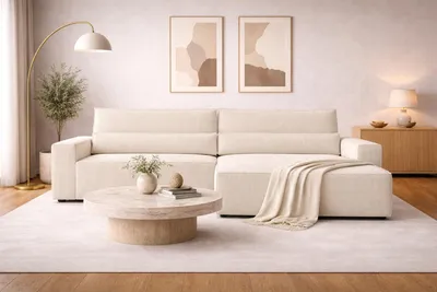 Produktbild von MOEBLO Ecksofa DENVER L – Ottomane beidseitig montierbar, Ecksofa aus Cord, Couch für Wohnzimmer, Schlafsofa Sofagarnitur Sofa Eckcouch L-Form Cordstoff mit Bettkasten und Schlaffunktion - Poso 105 Beige