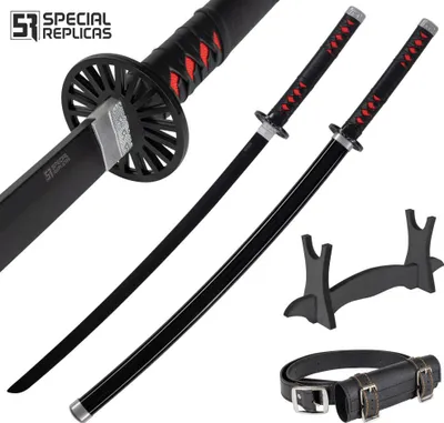 Zdjęcie produktu dla Dekoracyjna rzeźba Wakizashi 77 cm z podstawką i paskiem – inspirowany anime przedmiot designerski do cosplayu, salonu, kolekcji i na prezent JT10650-W