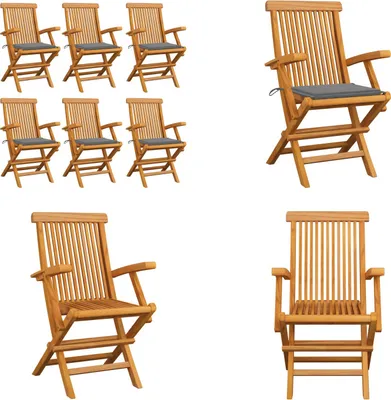 Produktbild von vidaXL Gartenstühle mit Grauen Kissen 6 Stk. Massivholz Teak - Gartenstuhl - Gartenstühle - Gartenstuhl Holz - Gartenstuhl Massivholz