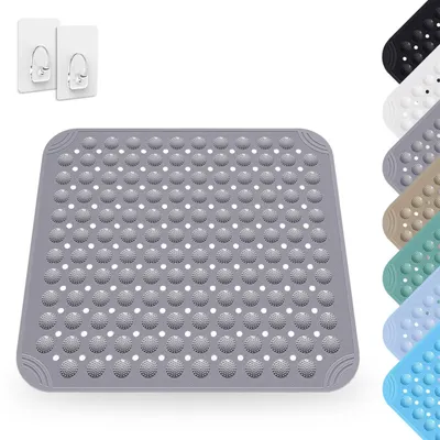 Productafbeelding van Douwmat - Antislip met zuignappen en massagefunctie - Geschikt voor douche en sauna - Grijs - 48 x 48 cm