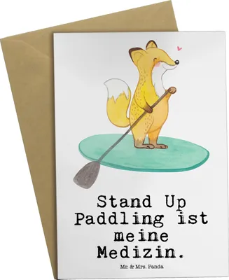Produktbild von Mr. & Mrs. Panda Klappkarte Fuchs Stand Up Paddling - Weiß - Geschenk, Paddle, Glückwunschkarte, einladungskarten, Boarding, weihnachtskarten, dankeskarten, Subben, SUB