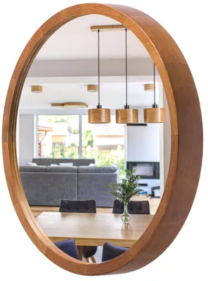 Produktbild von STOLARNIA PIKA Wandspiegel mit Holzrahmen (∅37 cm) - Spiegel Rund Holz Rustikal - Kleine Runder Badspiegel für Badezimmer, Flur, Wohnzimmer - 40 cm