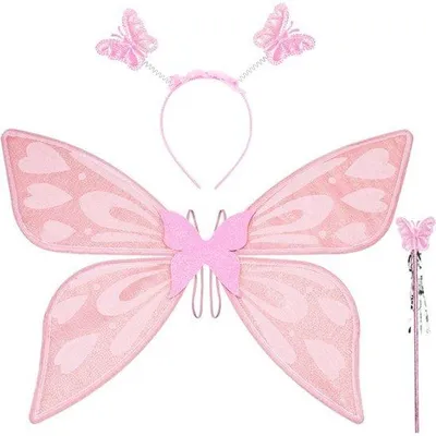 Productafbeelding van Feeënvleugels, 5 stuks met elfenoren, feeënhoofdband en staafjes, vlindervleugels voor volwassenen en kinderen, voor carnaval, Halloween, Kerstmis, rollenspel, feest