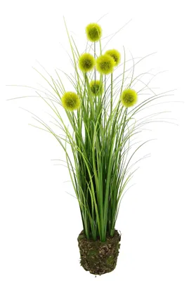Produktbild von Künstlicher Grasbusch Knopfgras im Erdtopf Busch Kunstpflanze Dekogras Kunstgras