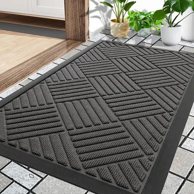 Zdjęcie produktu dla Wycieraczka 43 x 76 cm, szara i czarna, mata wejściowa, antypoślizgowa, do wejścia