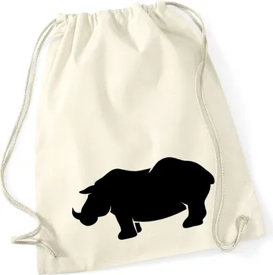 Produktbild von Huuraa Turnbeutel Nashorn Silhouette 12 Liter Natural Baumwolle Rucksack Geschenkidee