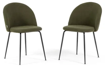 Immagine prodotto di Set di 2 sedie da pranzo imbottite in velluto a coste, gambe in metallo, design elegante per cucina, sala da pranzo, bar e ristoranti - SARA - verde scuro/grigio scuro