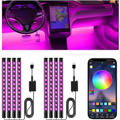 Productafbeelding van LED-interieurverlichting auto, sfeerverlichting, USB, app-bediening, 5V, 2A, set van 4