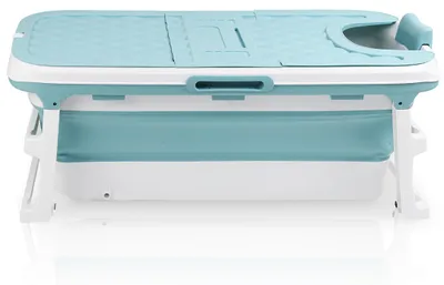 Immagine prodotto di Vasca da bagno pieghevole Ikodm 132 cm XL blu in PP e TPE con coperchio, per un bagno rilassante negli appartamenti in affitto