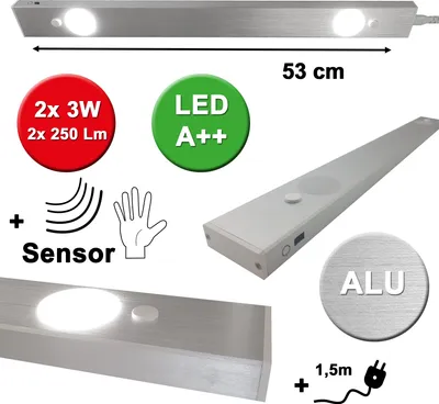 Produktbild von Voltolux LED Unterbauleuchte Bern Plus silber 53cm 2 x 3W 560lm neutralweiß 4000K mit Sensor