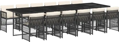 Produktbild von 13-tlg. Garten-Essgruppe mit Kissen Schwarz Poly Rattan