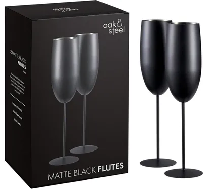 Immagine prodotto di Oak & Steel 17278, Set di bicchieri da vino, Bicchieri da champagne, Acciaio inossidabile, Nero, Monocolore, 285 ml