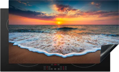 Produktbild von KitchenYeah© Herdabdeckplatte Strand - Meer - Sonnenuntergang , 91x52cm, Küche Deko, Glaskeramikkochfeld Herdabdeckung, Abdeckplatte fùr Kochfeld
