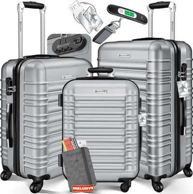 Produktbild von KESSER® 3tlg. Hartschalenkofferset Hartschalenkoffer Reisekoffer Set Reisekofferset Trolley Koffer Inkl. Kofferwaage + Gepäckanhänger Rollkoffer Schloss 4 Rollen ABS-Hartschale Teleskopgriff M-L-XL