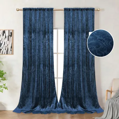 Produktbild von 2er Set Samtvorhänge Blumen Muster Blickdicht Samt Vorhang Multifunktionsband Gardinen für Schlafzimmer Wohnzimmer, Blau, H225xB132cm