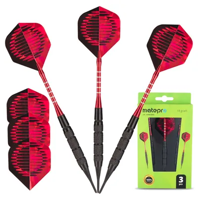 Zdjęcie produktu dla Rzutki Lotki Dart Matepro Lite do tarczy elektronicznej 3 szt, soft tips, aluminiowe shafty, zapasowe piórka, O-ringi, czerwone