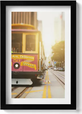 Produktbild von Straßenbahn in San Francisco– Wandbild mit Rahmen – Gerahmtes Bild  – Wanddekoration – 20x30 cm – Schwarz