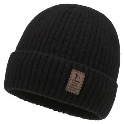 Produktbild von Strickmütze Thermo Beanie für Herren Damen Schwarz Fleece Gefüttert Winddicht Atmungsaktiv Einheitsgröße
