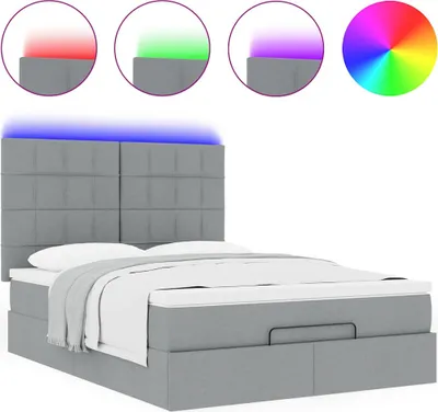 Produktbild von Ottoman-Bett mit Matratze & LEDs Hellgrau 140x200 cm Stoff