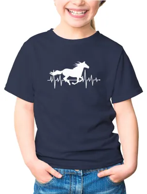 Produktbild von Kinder T-Shirt Mädchen Pferd Motiv Reiten Geschenk für Mädchen Pferde Tiermotiv Moonworks® navy 122-128 (7-8 Jahre)