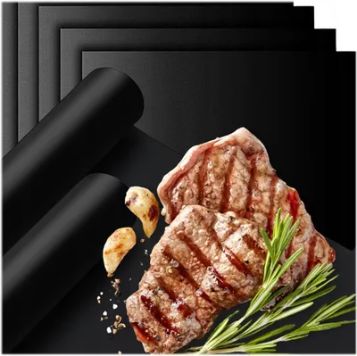 Imagen del producto de Juego de 5 láminas antiadherentes para parrilla, reutilizables, aptas para horno y parrilla de gas