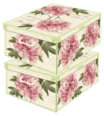 Productafbeelding van Lavatelli Set van 2 Opbergdozen met Deksel Pioenen, 32 x 42 x 17,5 cm