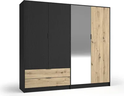 Obrázek produktu pro Velká zrcadlová šatní skříň 221 cm SALAMINA - dub artisan / černá grafitová