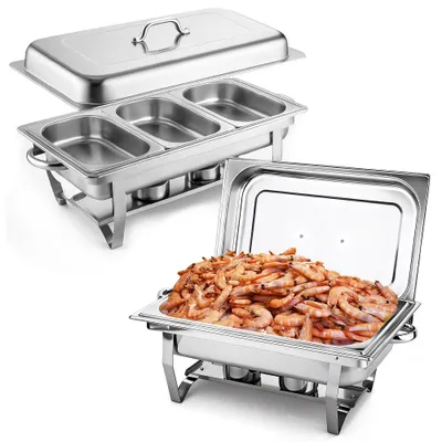 Produktbild von 2 er Set Chafing Dish Buffet Set,9L Edelstahl Warmhaltebehälter Essen Speisewärmer,Buffet Wärmer Wärmebehälter für Catering, Buffets,Party (3 Grid)