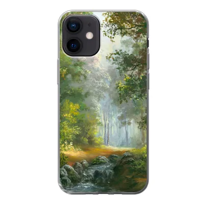 Produktbild von MuchoWow® Handyhülle Schutzhülle Hülle für iPhone 12 Wald - Ölgemälde - Sommer Silikon Softcase Handy Hülle - Schutzhülle