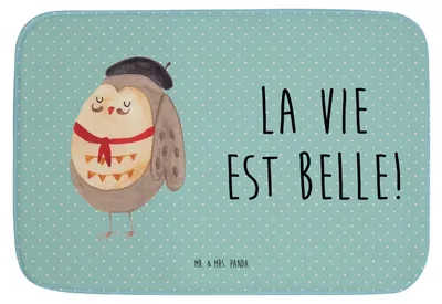 Produktbild von Mr. & Mrs. Panda Badteppich Eule Frankreich - Türkis Pastell - Geschenk, badezimmervorleger, Teppich Bad, Französisch, La Vie Est Belle, Owl, Badematte, duschmatte