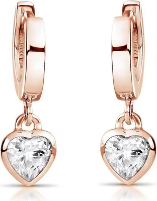 Elegante, Roségold vergoldete Creolen mit funkelnden herzförmigen Zirkonia-Anhängern – zeitloser Ohrschmuck, der Liebe und Stil perfekt vereint.