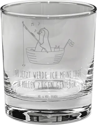 Produktbild von Mr. & Mrs. Panda Glas Pinguin Angelboot - Transparent - Geschenk, Genießen, Cocktailglas, Scheidung, Tumbler, Optimistisch, Boot, gravur, Longdrinkglas