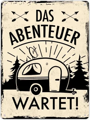 Produktbild von Das Abenteuer wartet Metallschild XL in 21x28 cm mit Campermotiv