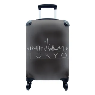 Produktbild von MuchoWow® Koffer Handgepäck Trolley Rollkoffer Kleine Reisekoffer mit 4 Rollen - Skyline "Tokio" weiß auf schwarz - Cabin Size < 55x40x23 cm & 55x40x20 cm - Fotokoffer - Kabinenkoffer - Boardgepäck - Reise-Box - Reisekoffer - Reisegepäck - Koffer mit Bild - Trolley für Kinder
