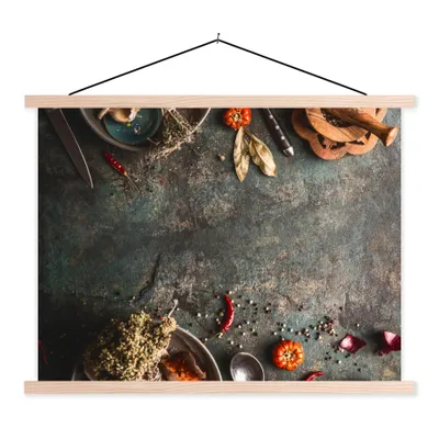 Produktbild von MuchoWow® Textilposter Marmor - Gemüse - Herbst - Kürbis - Rustikal - Kräuter 120x90 cm mit holzfarbenen Rahmen - Magnetisch