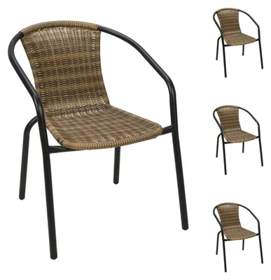4 Stück Stabiler Polyrattan Bistrostuhl stapelbar Cappuccino / schwarz