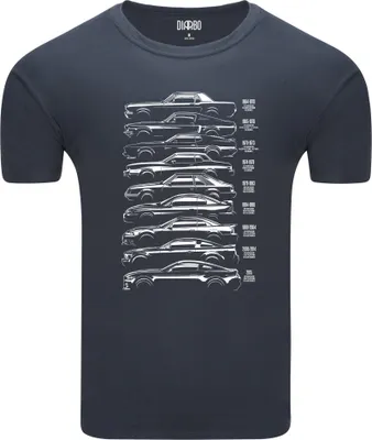 Produktbild von Diarbo Herren T-Shirt mit Aufdruck Entwicklung des Ford Mustang Dunkelgrau Gr.XXL