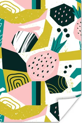 Produktbild von MuchoWow® Poster Rosa - Blau - Schwarz - Muster 80x120 cm - Papierdruck