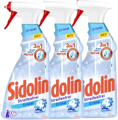 Produktbild von Sidolin Cristal Glasreiniger Reiniger Reinigen Glas 3x500ml Sprühflasche