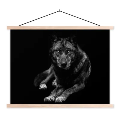 Produktbild von MuchoWow® Textilposter Tiere - Wolf - Schwarz - Weiß - Porträt 40x30 cm mit holzfarbenen Rahmen - Bilder