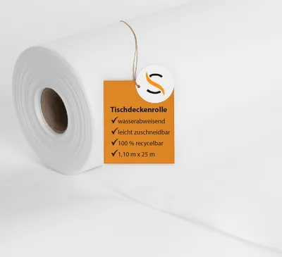 Produktbild von Tischdeckenrolle Weiß aus PP-Vlies, wasserabweisend, 110 cm x 25 m , 1 Stück - Mank