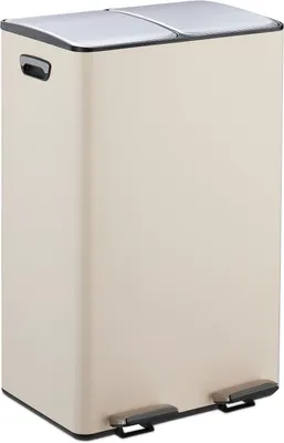 Produktbild von Mülleimer mit 2 Fächern – je 30 Liter Fassungsvermögen – Inneneimer – Trennwand – Pedal – Eisen – Beige-Silber