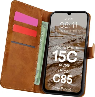 Produktbild von Handyhülle mit Klappe für Xiaomi Redmi 15C 4G/5G / Poco C85, Bizon Case Pocket, Braun
