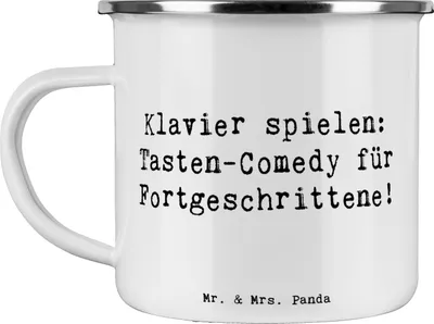 Produktbild von Mr. & Mrs. Panda Emaille Tasse Spruch Klavier Tasten - Weiß - Geschenk, Tasteninstrument, Humor, Konzert, Lernen, Klaviermusik, Haferl, Musik, Elfenbeintasten, Instrument
