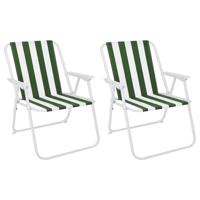 Image de lot de 2 chaises de camping vert/blanc à rayures