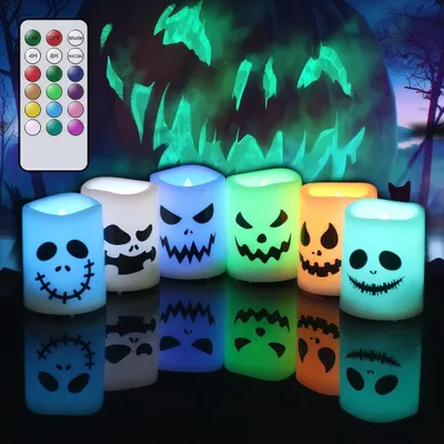 Produktbild von 6er-Set RGB LED-Kerzen mit Fernbedienung, Flammenloses Kerzenlichter, Batteriekerzen, LED Stabkerzen, Farbwechselnde, Partys, Festivals,halloween deko